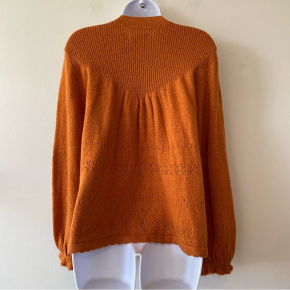 Lauren Conrad orange sweater balloon ruffle sleeve open knit pattern - Picture 7 of 10